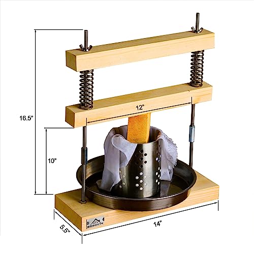 Wooden Unique Cheese and Tofu Making Press, Oil and Juicer, Solid Wood and Steel Spring Mechanism, upto 210 lb of Pressure, Tincture Forming Mold