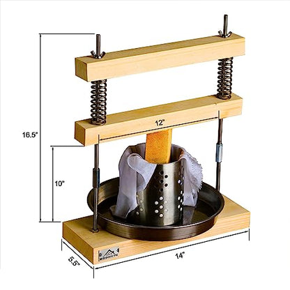 Wooden Unique Cheese and Tofu Making Press, Oil and Juicer, Solid Wood and Steel Spring Mechanism, upto 210 lb of Pressure, Tincture Forming Mold