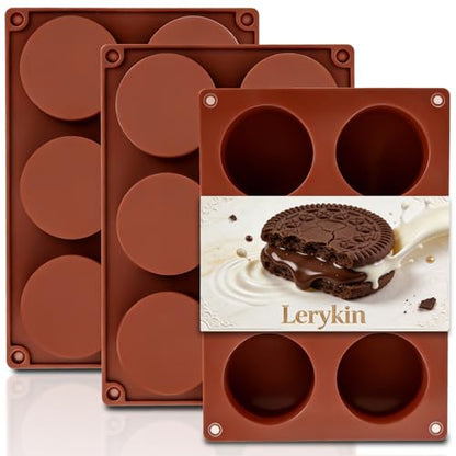 Lerykin 6-Cavity Silicone Baking Mold Non-Stick, 3 Pack Round Cylinder Chocolate Covered Cookie Molds for Candy, Cupcake, Jelly, Brownies, Pudding, Mini Soap - Dishwasher Safe - color: 6 Medium (Cylinder, 3 Pack)