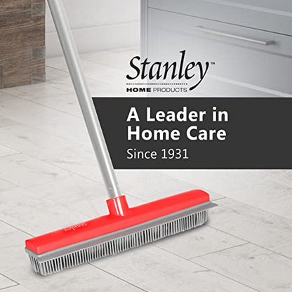 Stanley Home Products Rubber Broom with Adjustable Handle – for Carpets Floors Stairs Upholstery – Electrostatic Action Removes Pet Hair Lint Fuzz Dirt – Built-in Squeegee Tackles Wet Messes