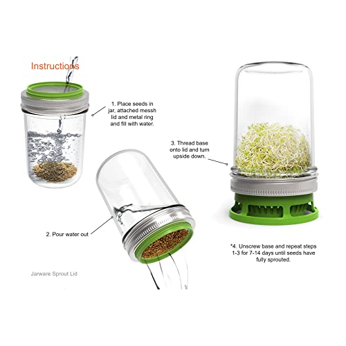 Jarware Mason Jar Lid, Seed Sprouting Lids For Wide Mouth Mason Jars, Set of 2 - size: Wide Mouth, style: Seed Sprouter