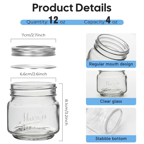 8 oz Glass Mason Jars ，12 Pack Glass Canning Jars with Airtight Lids | Pickling Jars for Jelly, Jam, Honey, Pickles, Spice, Essential Preserver for Home Storage and Gifting - color: 8oz-15pack-Mason