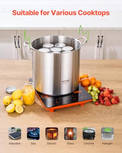 VEVOR 21 QT Canning Pot with Rack and Lid, Stainless Steel Waterbath Canner with Dual Handle and Glass Lid, Compatible with All Cooktops: Induction, Gas, Electric, Glass, Ceramic, Halogen - size: 21QT+2PCS