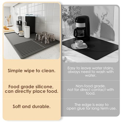 Silicone Coffee Mat with Raised Edges, 20'' X 12'', Bar Mat for Countertops, Fits Under Coffee Maker, Espresso Machine, Dish Drying Mat (GRAY) - color: Gray, size: 11.8" x 19.7"