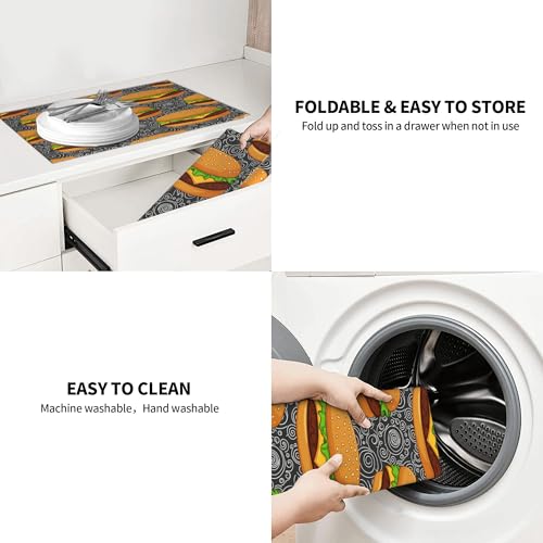 Dish Drying Mat for Kitchen Counter - Cheeseburger Absorbent Heat Resistant Microfiber Dishes Drainer Mat - Kitchen Gadgets Large Coffee Machine Dish Rack Pad 18"X24"