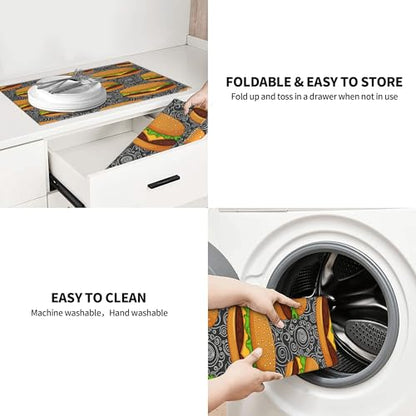 Dish Drying Mat for Kitchen Counter - Cheeseburger Absorbent Heat Resistant Microfiber Dishes Drainer Mat - Kitchen Gadgets Large Coffee Machine Dish Rack Pad 18"X24"