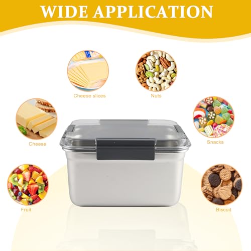 Cheese Container for Refrigerator,Cheese Stainless Steel Container with Lids,Deli Meat Saver, Non Toxic Airtight Storage Container for Stackable Sliced Grated,Shredded,Cheddar Cheeses Holder-Big - size: Large