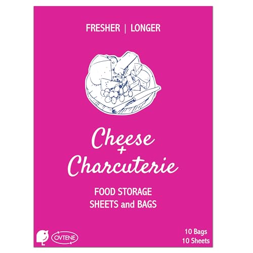 Food Storage Sheets and Bags for Cheese + Charcuterie | Keeps cheese and meat fresher, longer (Ovtene Variety Pack Includes 10 sheets and 10 small bags) Made in Italy
