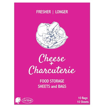 Food Storage Sheets and Bags for Cheese + Charcuterie | Keeps cheese and meat fresher, longer (Ovtene Variety Pack Includes 10 sheets and 10 small bags) Made in Italy