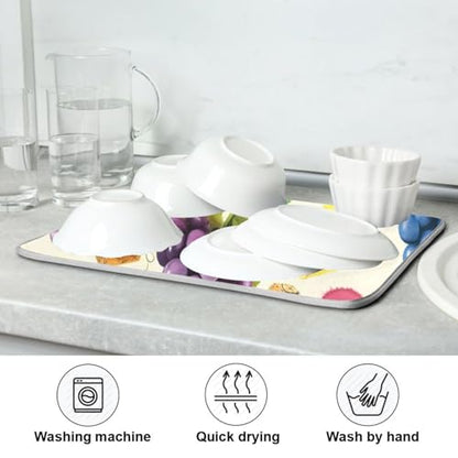 Cheese Grapes Barrel Beige Dish Drying Mat for Kitchen Counter Super Absorbent Draining Mat with Non-slip Backed Dish Drying Pad for Countertops Sinks Draining Racks Dish Bottles Cups Bowl