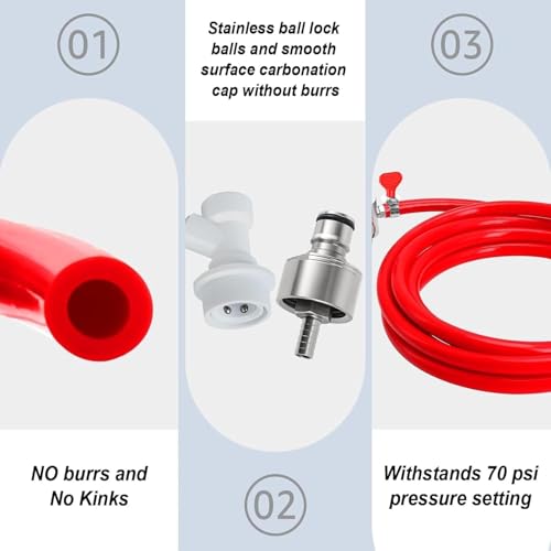MRbrew 5 Feet Gas Line Ball Lock Keg Fitting Carbonation Cap Kit, Ball Lock Disconnect with Stainless Steel 5/16'' Draft Beer Barb Kegerator PVC Tubing Co2 Hose fit Soda Bottle Homebrew - size: 5Ft CO2 line kit with carbonation cap
