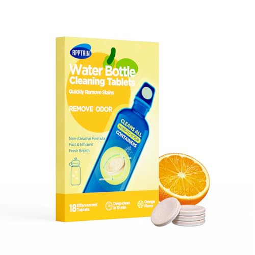 Water Bottle Cleaning Tablets, 18 Pack Bottle Clean Tablet Hydration Bladder Cleansing Tablets for Hydration Bladder, Water Bottle, Individually Packed, Orange Flavor - size: 1 Count (Pack of 18)