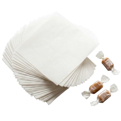 Wax Paper Candy Wrappers 150-pk (5x5 in) - Candy Wrappers for Caramels | Nonstick Wax Paper Squares - Candy Wrappers for Homemade Candy - Pre Cut Parchment Squares - Taffy & Caramels - size: 5 x 5 inch (Pack of 150)
