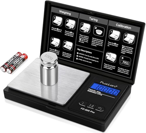 Fuzion Gram Scale, Digital Pocket Scale .01 Gram Accuracy, 500g Mini Jewelry Scale, Small Scale for Food, Herb, Spice, Coin - Weight Gram and Oz - 100g Calibration Weight - color: Black, size: 500g with Cal Weight