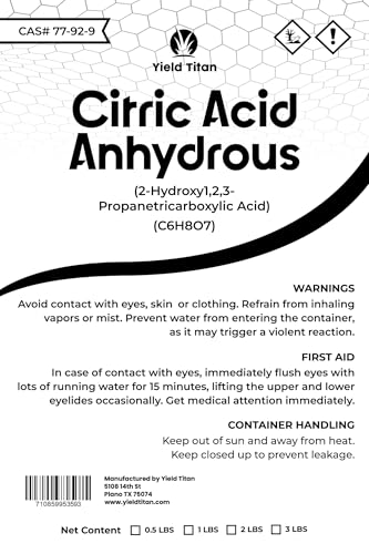 Citric Acid Anhydrous (2-Hydroxy-1,2,3-Propanetricarboxylic Acid) C6H8O7 | Used as Preservative, Flavoring Agent, Cleaning Agent | Kosher | 1lb - size: 1lb