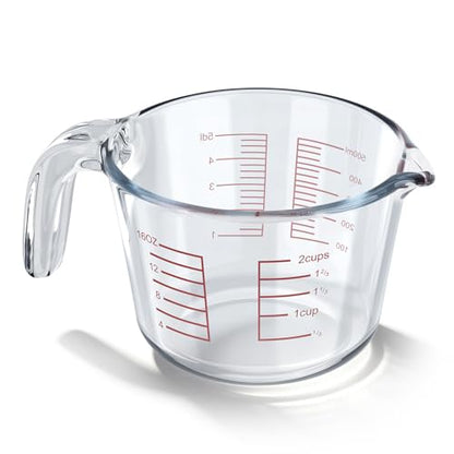 Glass Measuring Cup 2 Cup For Kitchen and Baking Microwave Oven Dishwasher Safe Measuring Cups Clear Borosilicate Glass Liquid Measuring Cup Kitchen Measuring Cup with Handle (16 oz/500ml)