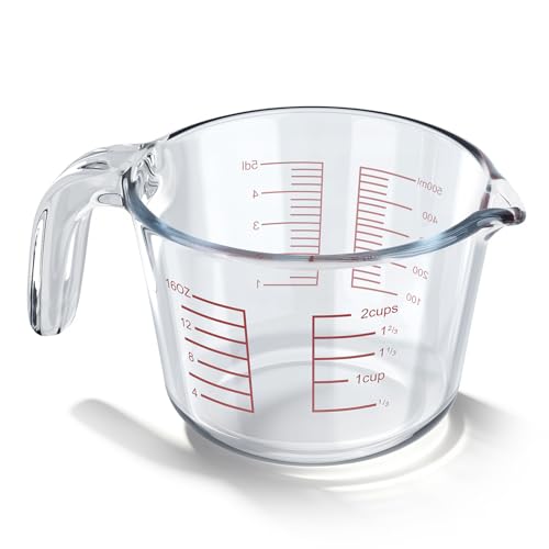 Glass Measuring Cup 2 Cup For Kitchen and Baking Microwave Oven Dishwasher Safe Measuring Cups Clear Borosilicate Glass Liquid Measuring Cup Kitchen Measuring Cup with Handle (16 oz/500ml)