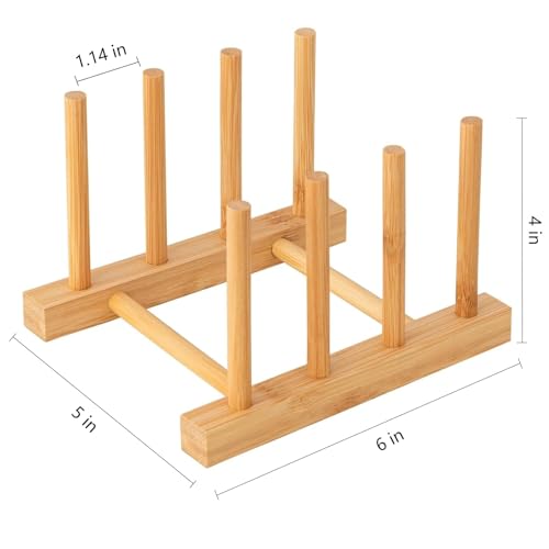 HBlife Bamboo Dish Plate Bowl Cup Book Pot Lid Cutting Board Drying Rack Stand Drainer Storage Holder Organizer Kitchen Cabinet（Keep Dry） - color: Bamboo 3 Slots 1pcs