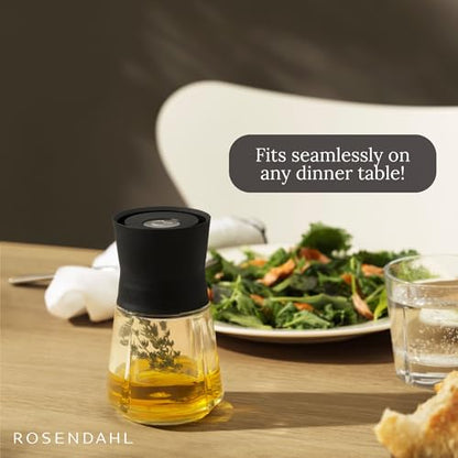 Rosendahl Grand Cru 8.5 Oz Dressing Shaker - Elegant Black Glass Container with Push-Button Lid, 360-Degree Spout for Easy Pouring, Leak-Proof, Multifunctional Kitchen Essential for Homemade Dressings - size: 9.1x9.1x15.1