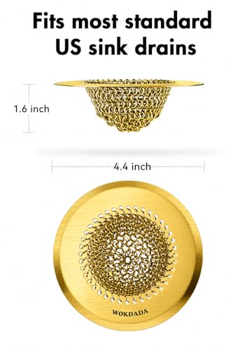Wokdada Gold Sink Strainer, Reversible Mesh Sink Strainer with 304 Stainless Steel, Revolutionary Anti-Rust Kitchen Sink Drain Strainer Food Catcher for Garbage Disposal Without Clogging - color: Yellow