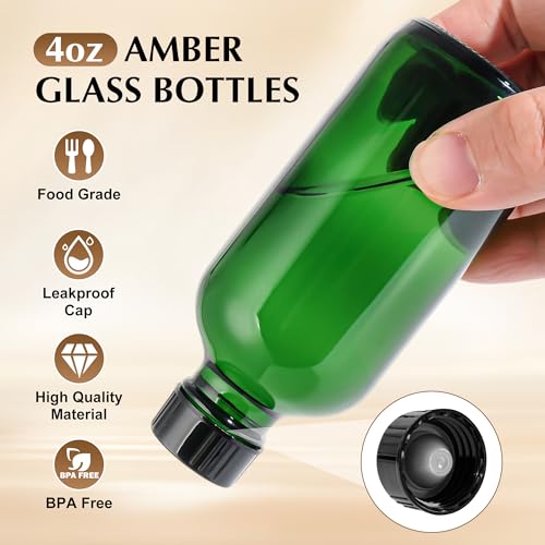 Small Glass Bottles with Lids Boston Round Shot Bottles for Health, Immunity, Ginger Juice, Essential Oils, Potion - Leak Proof Mini Travel Containers (Green UV, 4oz-24Pack) - color: Green UV, size: 4oz-24Pack