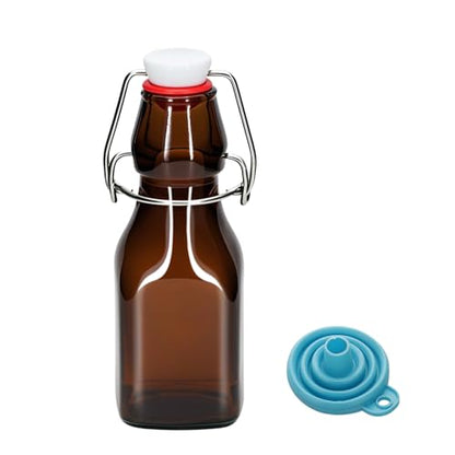 1Pc Amber Swing Top Brewing Bottles with Leak Proof Easy Caps, Glass Beer Bottle Flip Top Bottles For Kombucha, Kefir, Vanilla Extract, Beer (4oz Square)