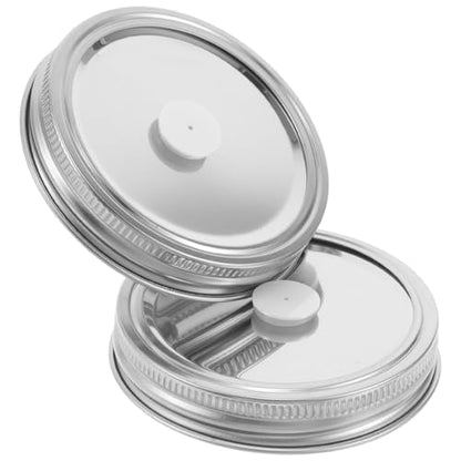 VOSAREA 2pcs 70mm Regular Mouth Mason Jar Vacuum Sealer Lids Set Food Grade Stainless Steel Airtight Preservation Caps for Canning and Food Storage