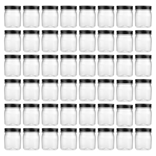 novelinks 8 oz Clear Plastic Jars with Airtight Lids, 48 Pack Plastic Mason Jars with Lids 8oz, Refillable Storage Slime Containers & Small Spice Jar for Kitchen Organization (48 Pack,Black) - color: Black, size: 48 Pack 8 Ounce