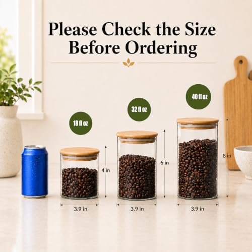 MOLFUJ 1200 ML / 40 FL Oz Glass Storage Container with Wood Lid, Stackable Clear Decorative Organizer Bottle Canister Pantry Jar with Air Tight Wooden Lid for Food, Coffee, Candy, Sugar, Salt, Tea - size: 40 Oz / 1200 ml