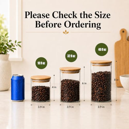 MOLFUJ 960 ML / 32 FL Oz Glass Storage Container with Wood Lid, Stackable Clear Decorative Organizer Bottle Canister Pantry Jar with Air Tight Wooden Lid for Food, Coffee, Candy, Sugar, Salt, Tea - size: 32 Oz / 960 ml