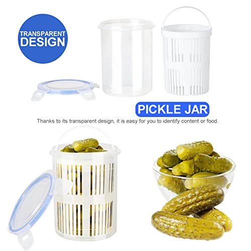 Firlar 2 Pack Pickle Jar with Strainer Insert, Transparent Pickle Storage Container with Leaks-Proof and Lock It Lid, Pickle Holder Keeper Lifter, Barrel of Olive Jalapeno, Large Flip Jar - color: Jar-2PCS