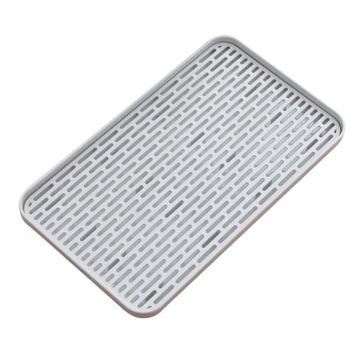 Plastics Drain Tray, Cup & Dish Drying Rack, Drain Board 2 Tier Non Slip Serving Tray with Drainboard Perfect for Sink, Coffee Table, Outdoor (15.4 x 9 x 1 in) - color: White, size: 15.4 x 9 x 1 in