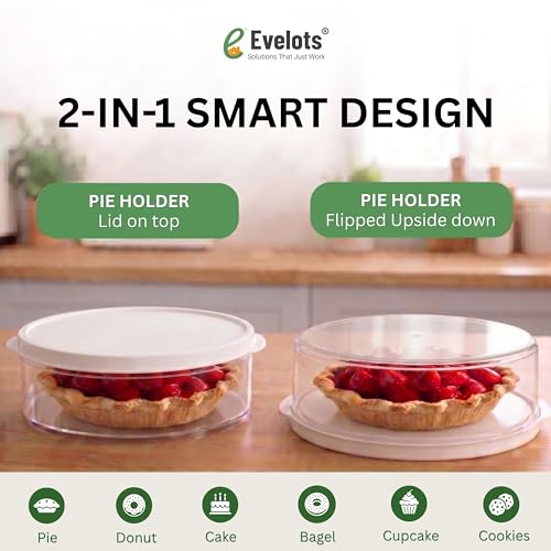 Evelots 2-Pack 10-Inch Airtight Food Storage Container with Lid - Portable Carrier for Pies, Cakes, Cupcakes & More - BPA-Free Clear Plastic - Secure & Easy Transport - size: 2-Pack, style: Pie Container