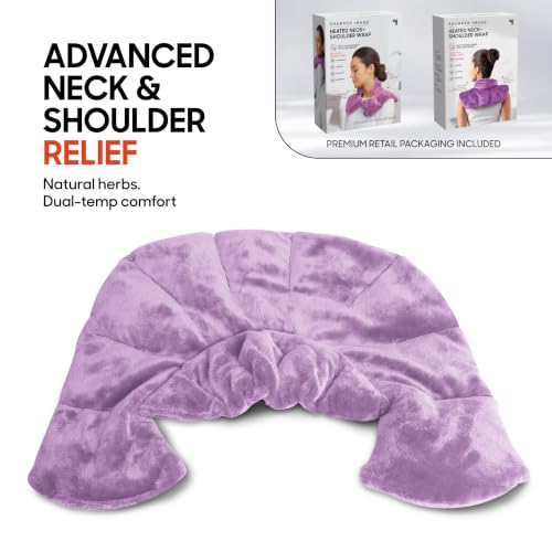 Sharper Image Heated Neck & Shoulder Wrap - Microwavable Warm & Cooling Plush Pad, Scented Aromatherapy (100% Natural Lavender & Herb Spa Blend), Pain Tension Headache Relief Therapy, Gift for Women - color: Lavender