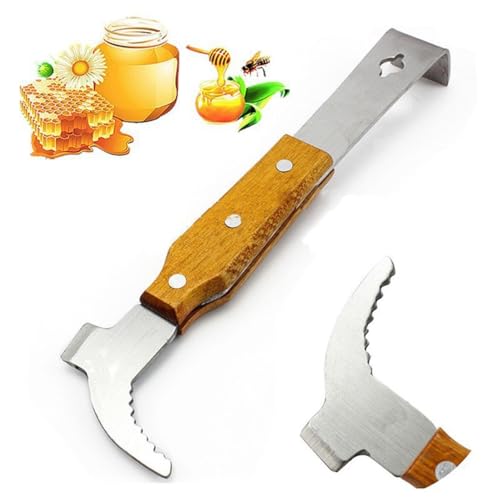 2 Pack Beekeeping J-Hook Hive Tool, Stainless Steel Scraper with Wooden Handle, Multi-Functional Bee Hive Pry Bar for Beekeepers