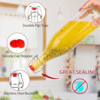 1 Liter Swing Top Glass Bottles, 4 Pack 33 oz Flip Top Bottles with Airtight Stopper for Home Brewing, Kombucha, Beer, Kefir, Beverages