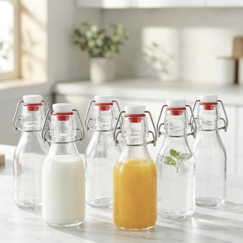 6 Pack Swing Top Bottles, 4OZ Flip Top Glass Bottle with Airtight Grolsch Closures, Reusable Glass Jars for Kombucha, Cold Brew, Homemade Vanilla