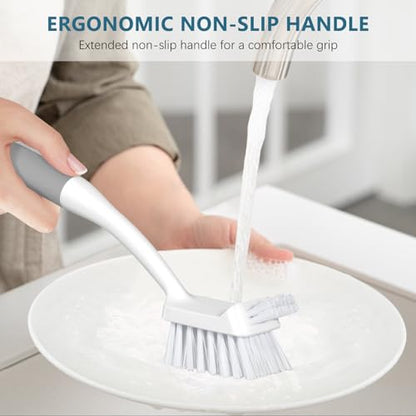 SetSail Dish Brush Set of 3 Piece, Dish Scrub Brush with Long Handle Deep Cleaning Brush with Scraper Tip for Kitchen Dishes Bottle Cup Pot Pan, Grey - color: Gray