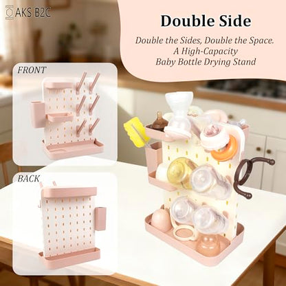 Baby Bottle Drying Rack Space Saving Countertop Vertical Rack with Brushes Holder (Pink) - color: Pink