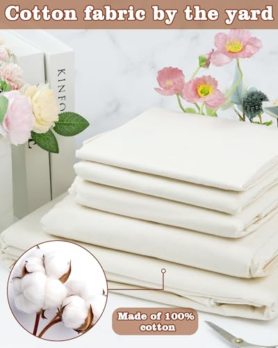 FIVEIZERO 100% Cotton Muslin Fabric by The Yard,59in x 1.9yd Cream Bleached Cotton Muslin Cloths–Medium Weight Beige Calico Fabric for Sewing,Quilting,Embroidery,Crafts & Apparel Projects - color: Cream, size: 1.9 yards pre cut