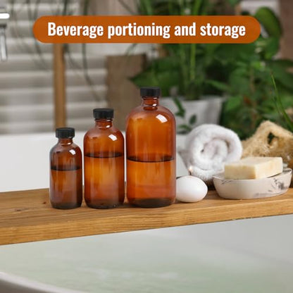 STARSIDE 12-Pack 16oz Amber Glass Bottles with Leakproof Lids | 480ml Round Boston Bottles UV-Blocking for Essential Oils, Hot Sauce, Juice, Liquids, Includes 2 Funnels, 12 Labels - size: L