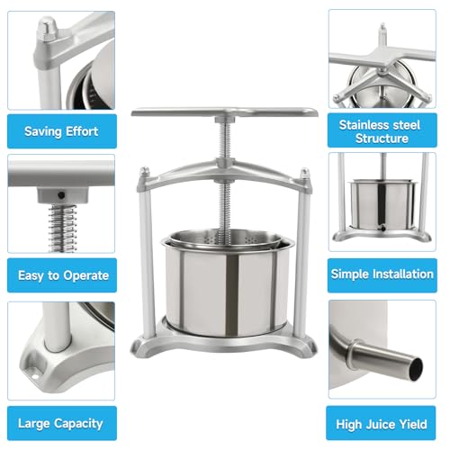 6L Fruit Wine Press Fruit Cider Grinder w/Dual Stainless Steel Barrels Manual Juice Maker Cider Apple Grape Tincture Vegetables Honey Olive Oil Making Press for Herb Vegetables Home Kitchen Use - size: 6L/1.6Gallon