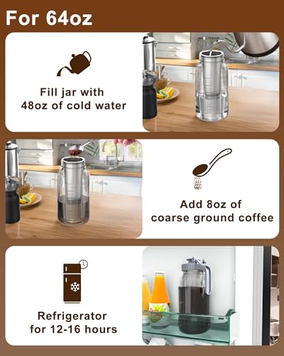 Cold Brew Strainer for 64oz Wide Mouth Mason Jars - 100-Micron Fine Mesh, Reusable 304 Stainless Steel Coffee Cold Brew Filter with Sealing Ring for Cold Brew Coffee Maker, Tea Infuser