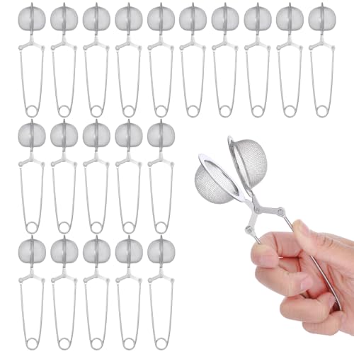 20 Pcs Snap Ball Tea Infuser Strainers, Silver Stainless Steel Fine Mesh Balls with Handle, Reusable Filters for Loose Leaf Tea, Spices and Seasonings