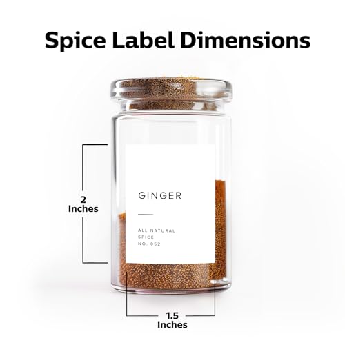 250 White Spice Labels by ThreeKin | Waterproof & Oil-Resistant Pre-Printed Stickers for Spice Jars | Durable, BPA-Free Seasoning Labels | Easy-Clean, No-Residue Design | Proudly Female & USA Owned - color: White