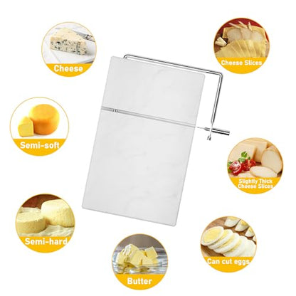 TOPULORS Marble Cheese Slicer with 5 Replacement Thick Cutting Wires, White | Heavy-Duty 5"x8" Handheld Marble Board Cheese Slicer Cutter, Smoothly Cuts Block Cheese & Butter, Daily Kitchen Gadget - color: White