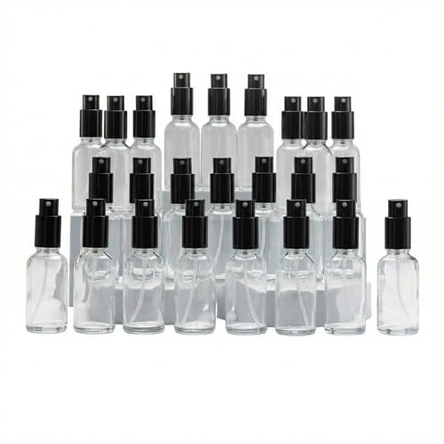 YIZHAO Clear Glass Spray Bottles 1oz, with Small Fine Mist Spray, Metal Cap, Refillable for Essential Oil,Travel,Cleaning,Perfume,Aromatherapy,Makeup – 24 Pcs - color: Transparent, size: 30ml-24