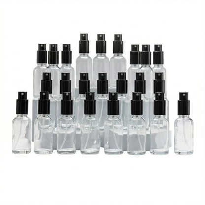 YIZHAO Clear Glass Spray Bottles 1oz, with Small Fine Mist Spray, Metal Cap, Refillable for Essential Oil,Travel,Cleaning,Perfume,Aromatherapy,Makeup – 24 Pcs - color: Transparent, size: 30ml-24