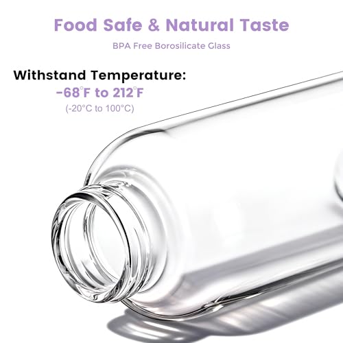 Mrsdry Glass Juice Bottles with Lids and Silicone Sleeves 18 oz, 4-Pack Reusable Clear Glass Water Bottles with Stainless Steel Airtight Cap for Juicing, Refrigerator, BPA Free Leak-Proof Drinking Jar - color: Mint