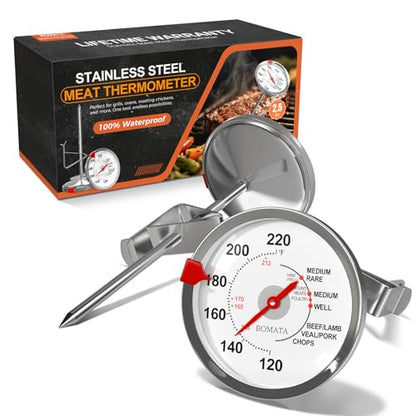 BOMATA 2 Pack Stainless Steel Meat Thermometer Oven Safe, Leave in Probe Food Thermometer with 2.5-in Extra-Large Dial, IPX8 Waterproof, NSF Certified, for Cooking, Steak, Chicken, Turkey, Pork, Lamb - color: 2-pack